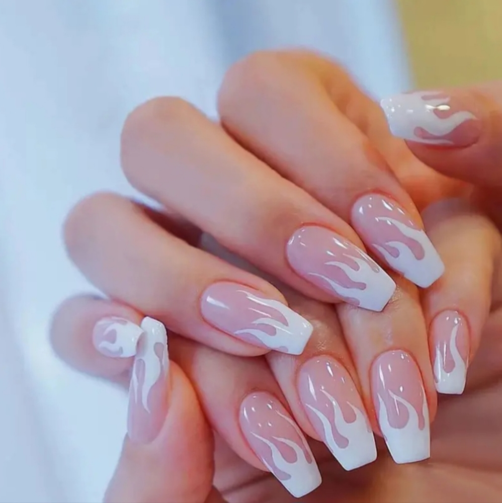 Pink Flames Fake Acrylic Nails